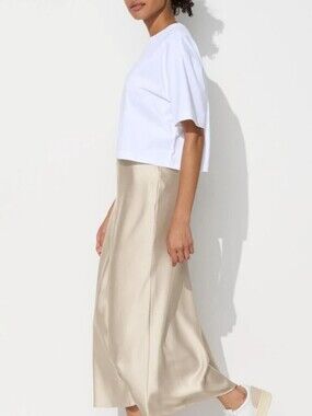 Uniqlo Women's Champagne/Beige Maxi Elastic Waist Satin Skirt Size M